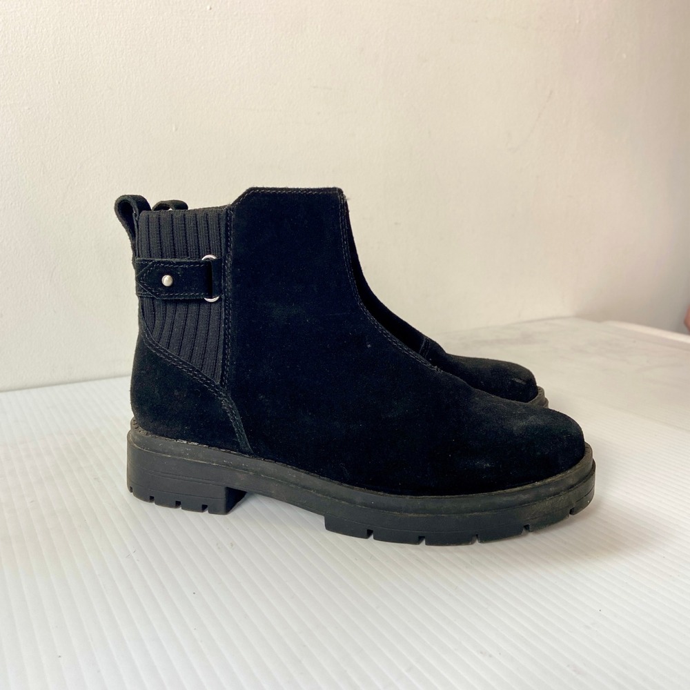TOMS Astrid Lug Boot Water Repellent Black Suede Leather Womens‎ 6.5